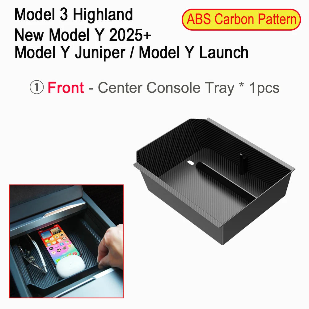 Center Console Organizer Tray for Tesla Model Y Juniper & Model 3 2025 Cup Holder Armrest Hidden Storage Box Drawer Accessories