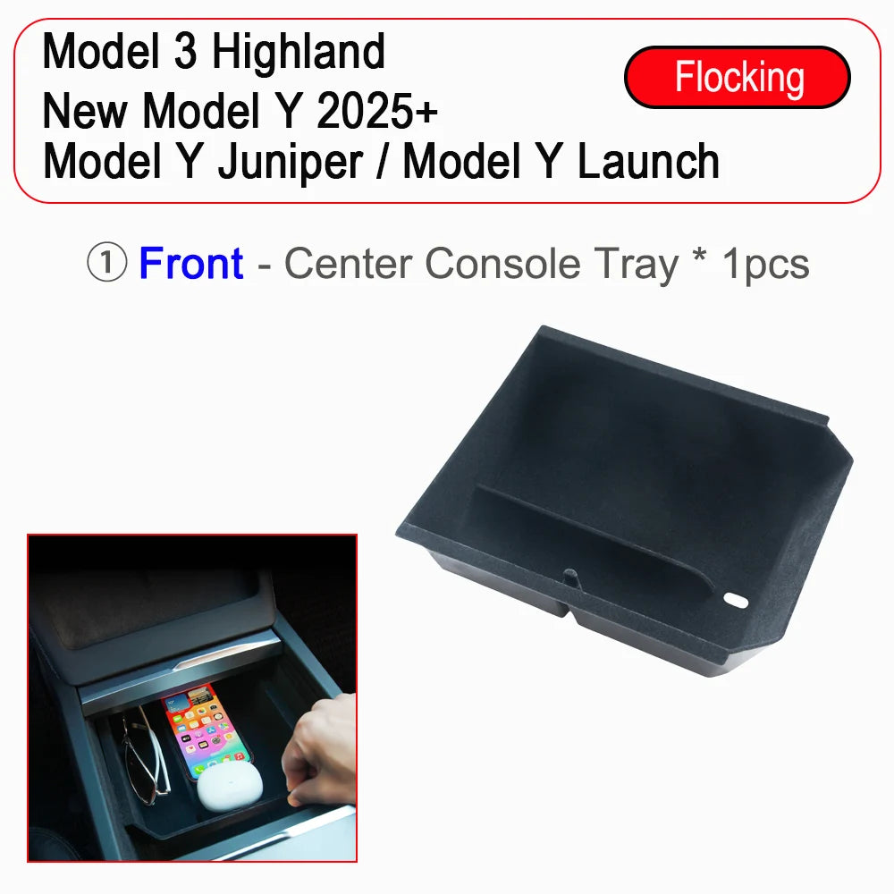Center Console Organizer Tray for Tesla Model Y Juniper & Model 3 2025 Cup Holder Armrest Hidden Storage Box Drawer Accessories