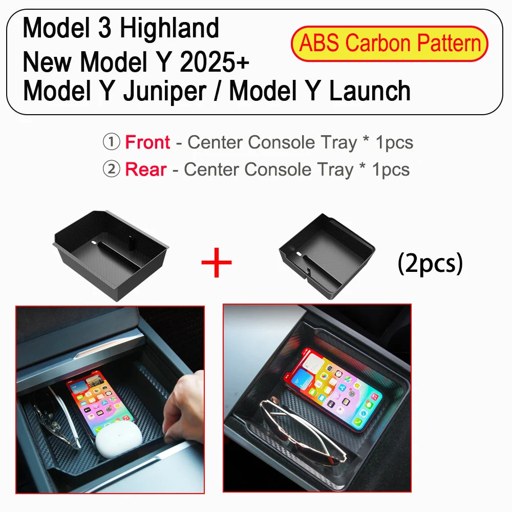Center Console Organizer Tray for Tesla Model Y Juniper & Model 3 2025 Cup Holder Armrest Hidden Storage Box Drawer Accessories