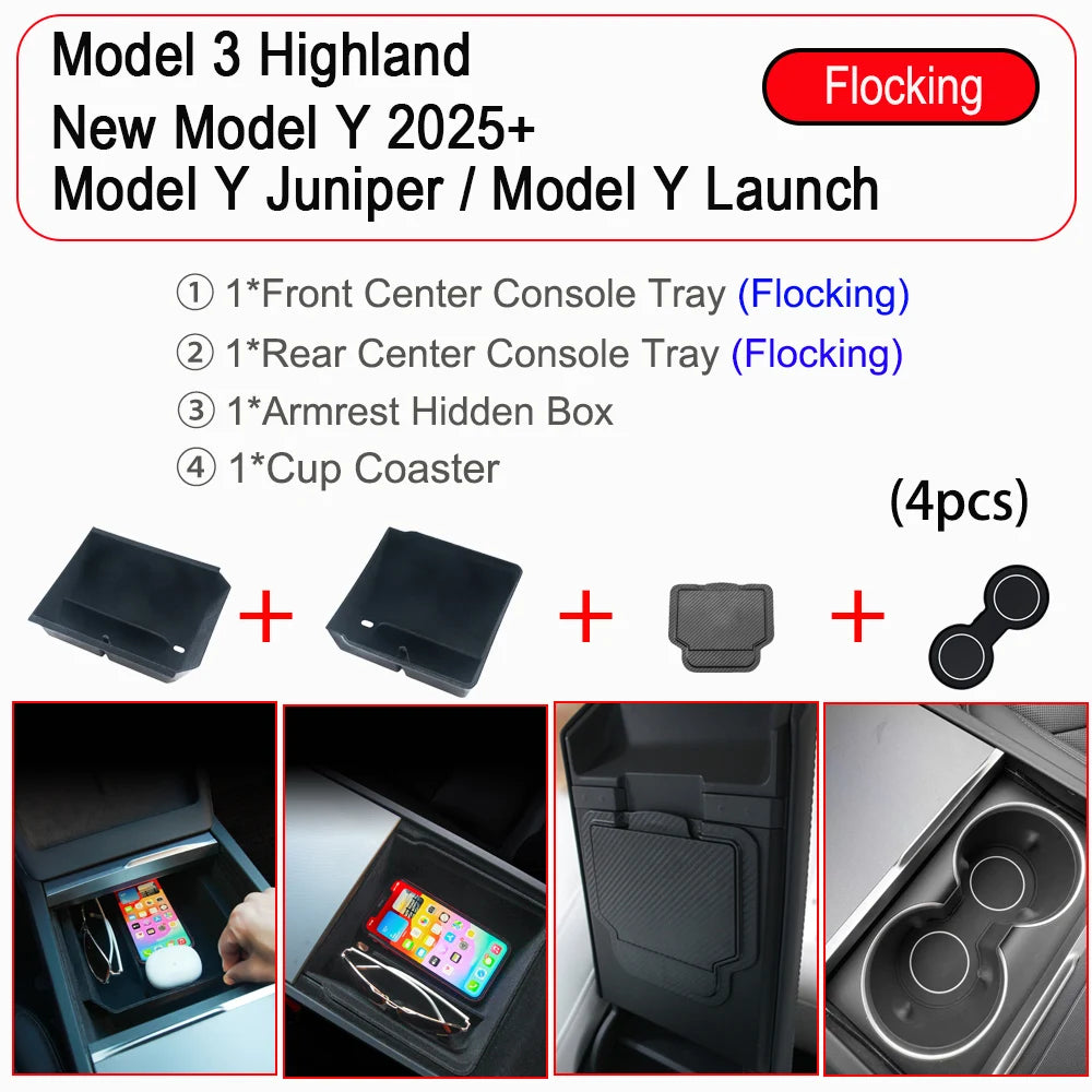 Center Console Organizer Tray for Tesla Model Y Juniper & Model 3 2025 Cup Holder Armrest Hidden Storage Box Drawer Accessories