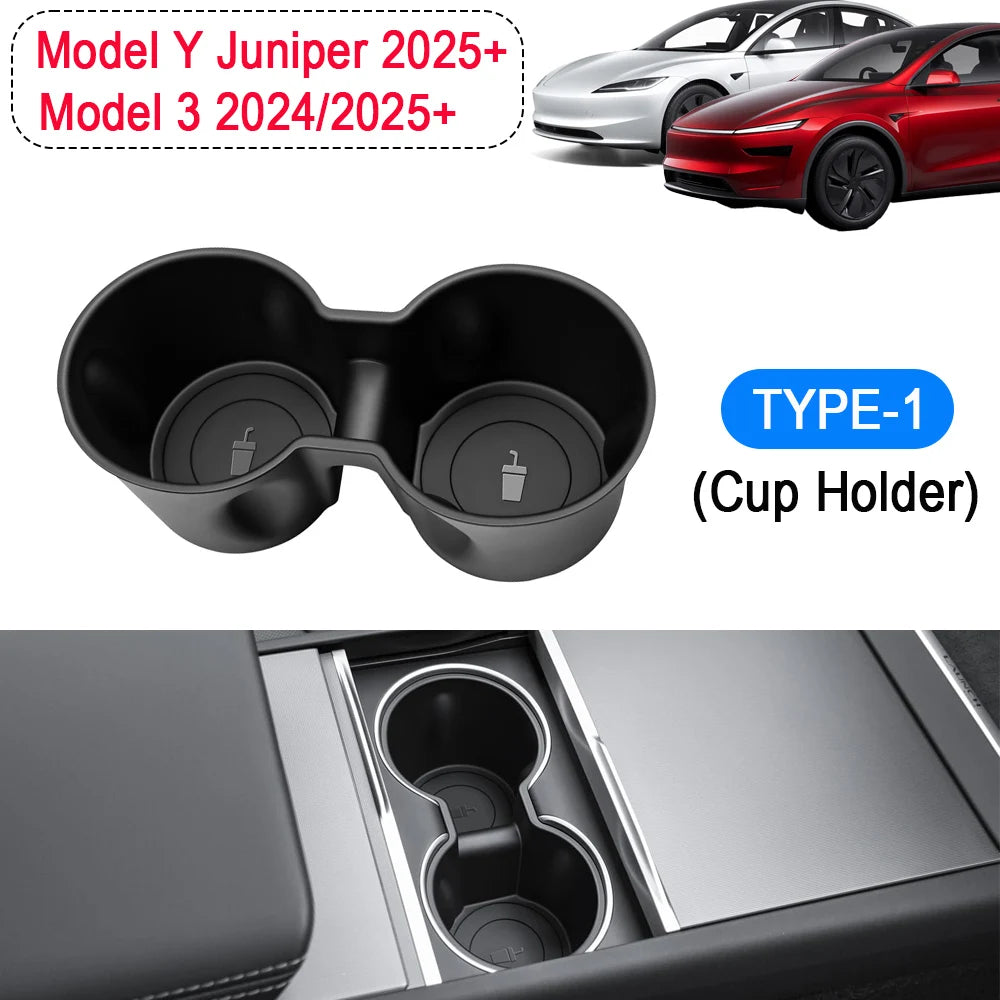 Center Console Organizer Tray for Tesla Model Y Juniper & Model 3 2025 Cup Holder Armrest Hidden Storage Box Drawer Accessories