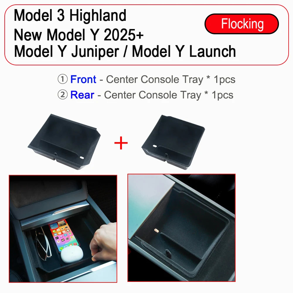 Center Console Organizer Tray for Tesla Model Y Juniper & Model 3 2025 Cup Holder Armrest Hidden Storage Box Drawer Accessories