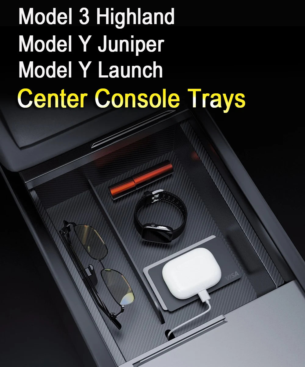 Center Console Organizer Tray for Tesla Model Y Juniper & Model 3 2025 Cup Holder Armrest Hidden Storage Box Drawer Accessories