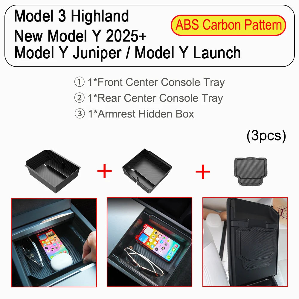 Center Console Organizer Tray for Tesla Model Y Juniper & Model 3 2025 Cup Holder Armrest Hidden Storage Box Drawer Accessories