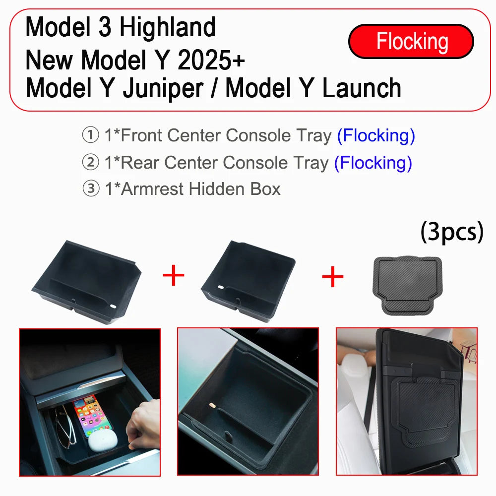 Center Console Organizer Tray for Tesla Model Y Juniper & Model 3 2025 Cup Holder Armrest Hidden Storage Box Drawer Accessories